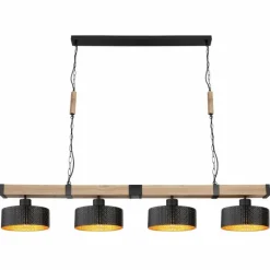 Suspension Globo RIELLY Couleur bois, Noir, 4 lumières