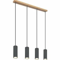 Suspension Globo ROBBY Couleur bois, Noir, 4 lumières