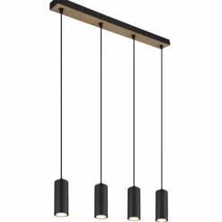 Suspension Globo ROBBY Couleur bois, Noir, 4 lumières