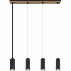 Suspension Globo ROBBY Couleur bois, Noir, 4 lumières