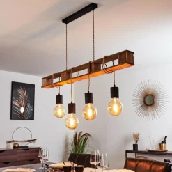 Suspension Gnitteryd Brun, Bois clair, Noir, 4 lumières