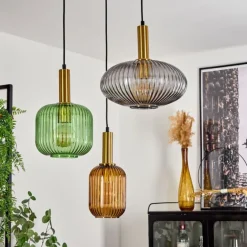 Suspension Goldenville Laiton, Noir, 3 lumières