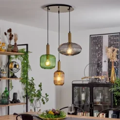 Suspension Goldenville Laiton, Noir, 3 lumières