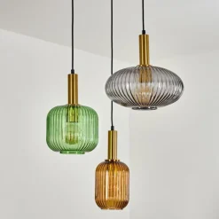 Suspension Goldenville Laiton, Noir, 3 lumières