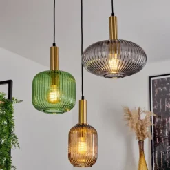 Suspension Goldenville Laiton, Noir, 3 lumières