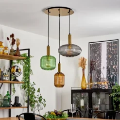 Suspension Goldenville Laiton, Noir, 3 lumières