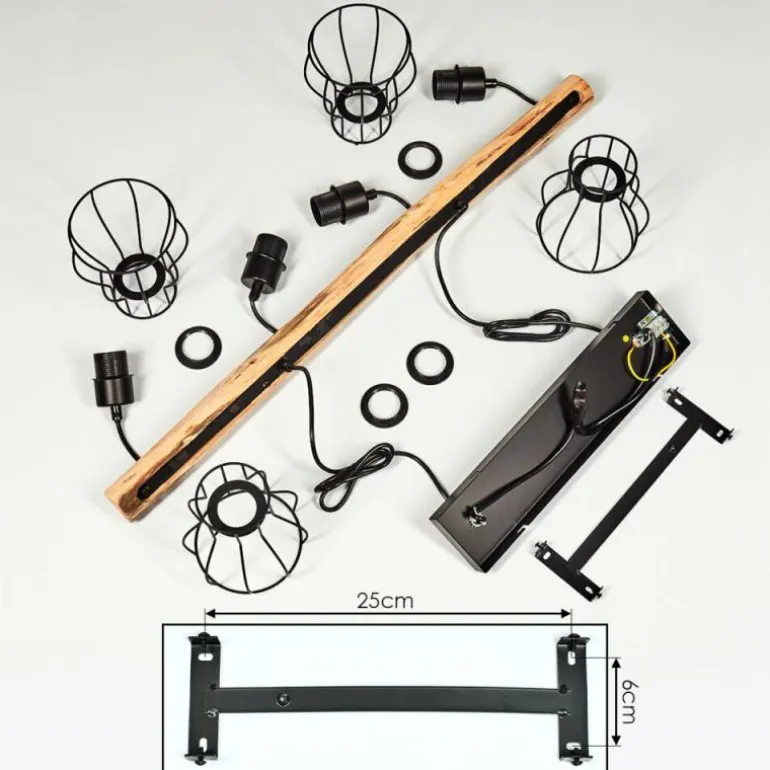 Suspension Gondo Bois clair, Noir, 4 lumières