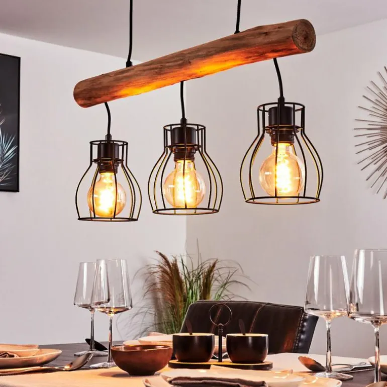 Suspension Gondo Brun, Noir, 3 lumières