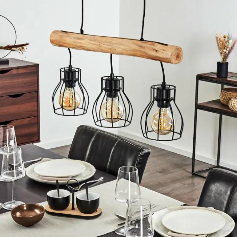 Suspension Gondo Brun, Noir, 3 lumières