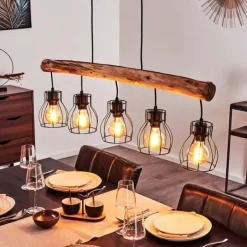 Suspension Gondo Brun, Noir, 5 lumières