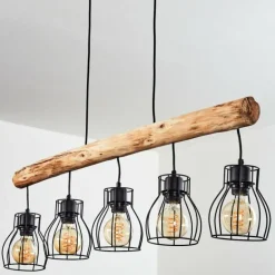 Suspension Gondo Brun, Noir, 5 lumières