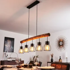 Suspension Gondo Brun, Noir, 5 lumières