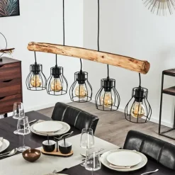 Suspension Gondo Brun, Noir, 5 lumières