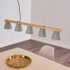 Suspension Halltorp Bois clair, Noir, 5 lumières