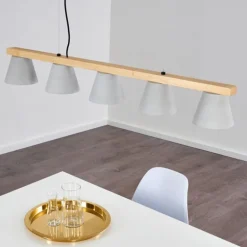 Suspension Halltorp Bois clair, Noir, 5 lumières