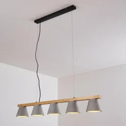 Suspension Halltorp Bois clair, Noir, 5 lumières