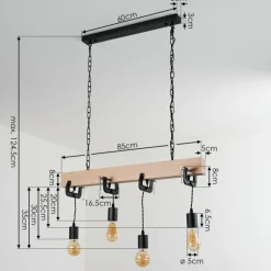 Suspension Hautahi Bois clair, Noir, 4 lumières