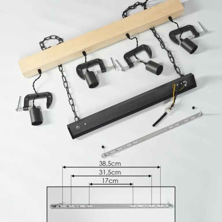 Suspension Hautahi Bois clair, Noir, 4 lumières