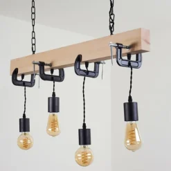 Suspension Hautahi Bois clair, Noir, 4 lumières