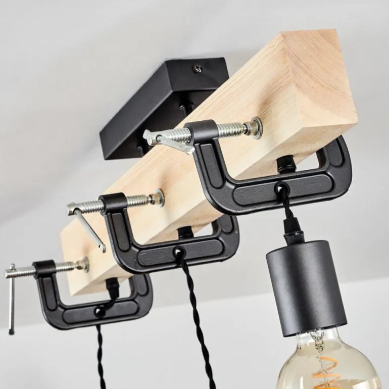 Suspension Hautahi Bois clair, Noir, 3 lumières
