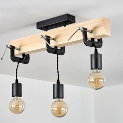 Suspension Hautahi Bois clair, Noir, 3 lumières