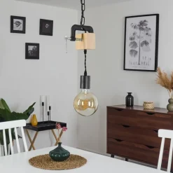 Suspension Hautahi Bois foncé, Noir, 1 lumière