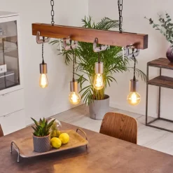 Suspension Hautahi Bois foncé, Noir, 4 lumières