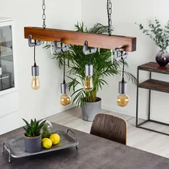 Suspension Hautahi Bois foncé, Noir, 4 lumières