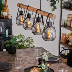 Suspension Hocker Écru, Noir, 4 lumières