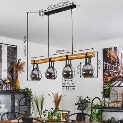 Suspension Hocker Écru, Noir, 4 lumières