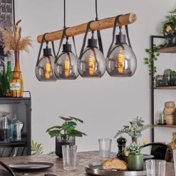 Suspension Hocker Écru, Noir, 4 lumières