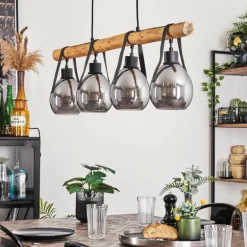 Suspension Hocker Écru, Noir, 4 lumières