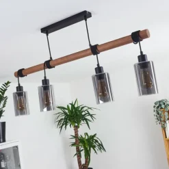 Suspension Hunouri Bois foncé, Noir, 4 lumières