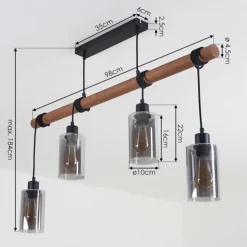 Suspension Hunouri Bois foncé, Noir, 4 lumières