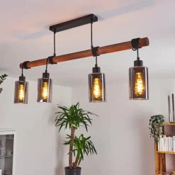 Suspension Hunouri Bois foncé, Noir, 4 lumières