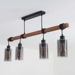 Suspension Hunouri Bois foncé, Noir, 4 lumières