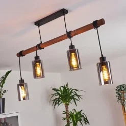 Suspension Hunouri Bois foncé, Noir, 4 lumières