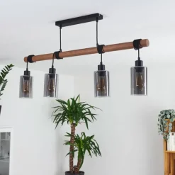 Suspension Hunouri Bois foncé, Noir, 4 lumières