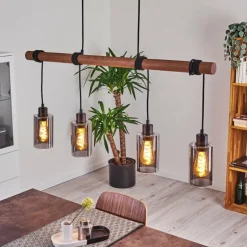 Suspension Hunouri Bois foncé, Noir, 4 lumières