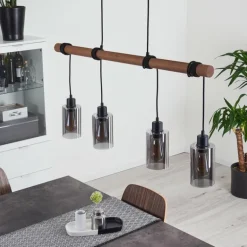 Suspension Hunouri Bois foncé, Noir, 4 lumières