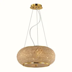 Suspension Ideal Lux PASHA Or, Aspect cristal, 6 lumières