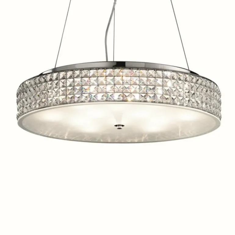 Suspension Ideal Lux ROMA Chrome, Aspect cristal, 12 lumières