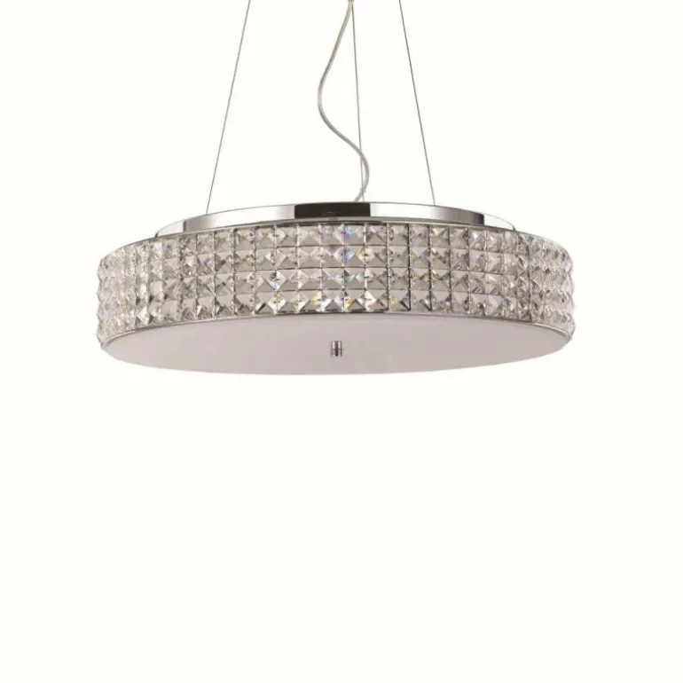 Suspension Ideal Lux ROMA Chrome, Aspect cristal, 9 lumières