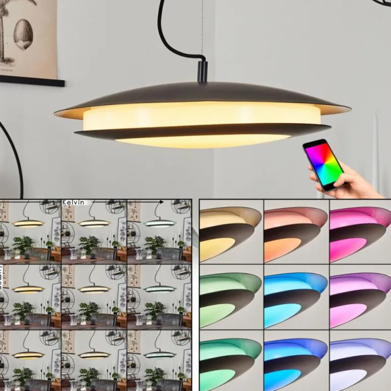 Suspension Ittingen LED Noir, 1 lumière, Changeur de couleurs