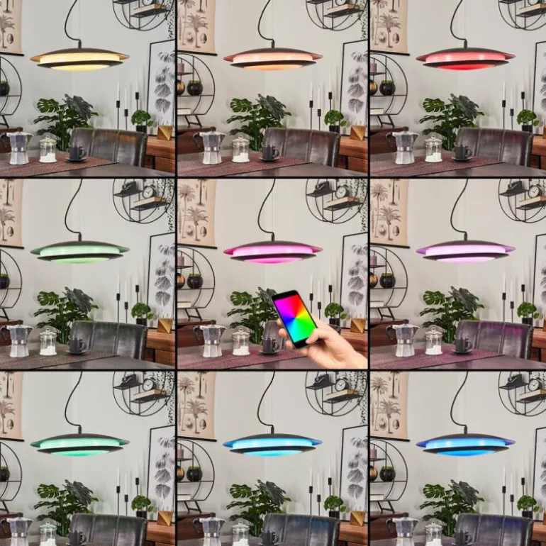 Suspension Ittingen LED Noir, 1 lumière, Changeur de couleurs