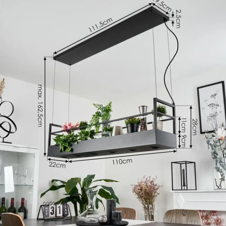 Suspension Jabilla Noir, 6 lumières