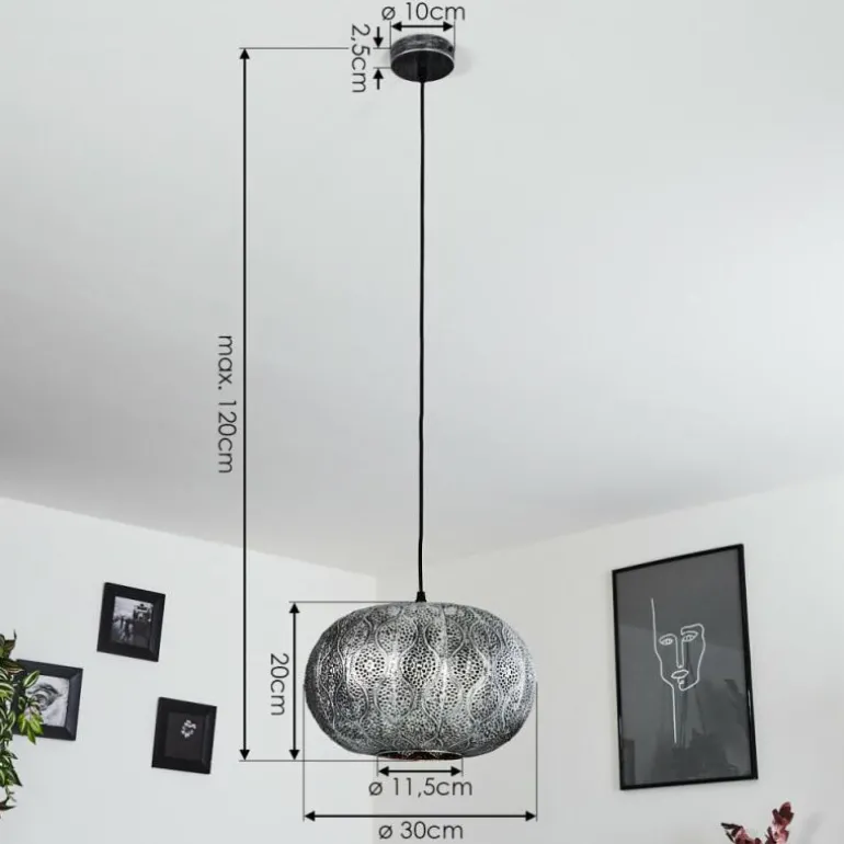 Suspension Kemer Noir, Argenté, 1 lumière