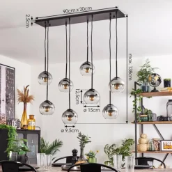 Suspension Koyoto Clair, Fumé, 8 lumières