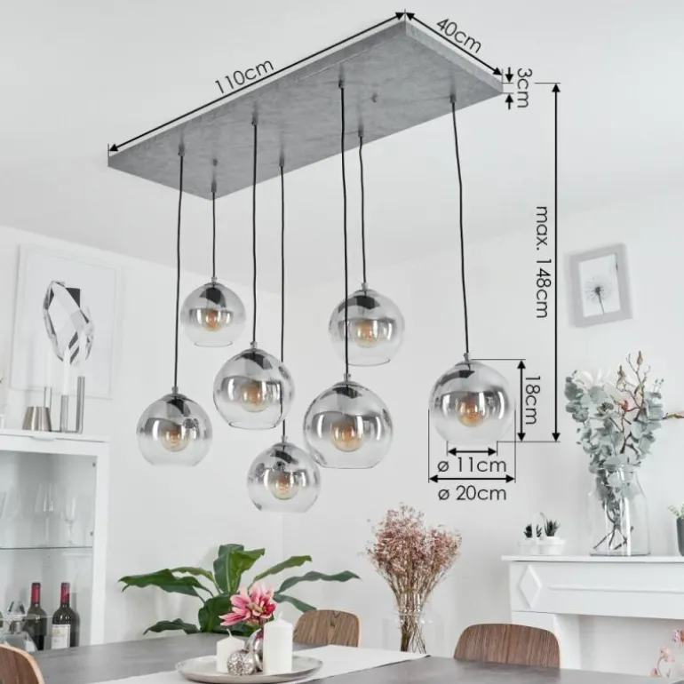 Suspension Leissigen Argent Oxydé, 7 lumières
