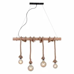 Suspension Leuchten Direkt ROPE Brun, Bois clair, Noir, 4 lumières